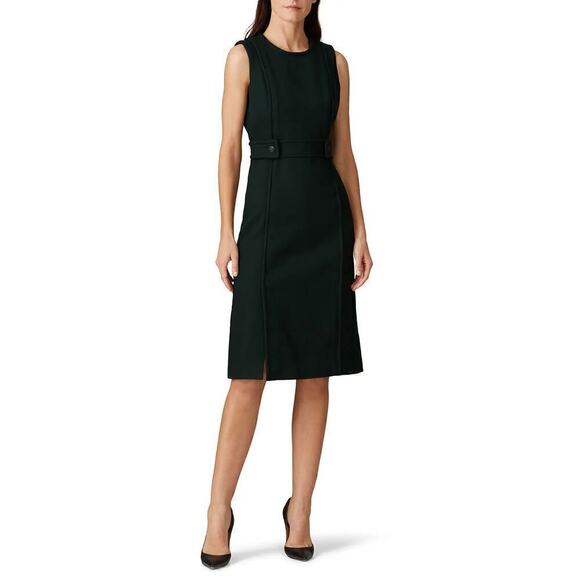 Tory Burch Twill Dress 100% Cotton Sleeveless Crew Neck Sheath Midi Green Size 4 - Picture 2 of 16